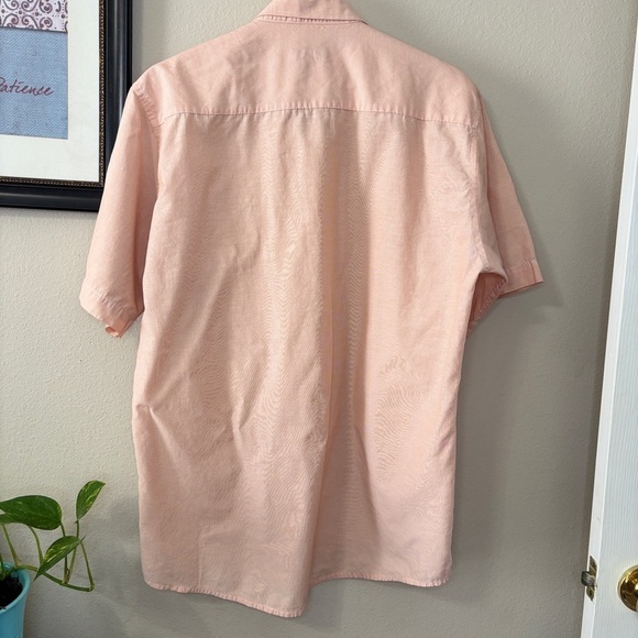 Short sleeves Shirt Mens large Cotton Linen Button Down Pink Casual - Picture 4 of 8